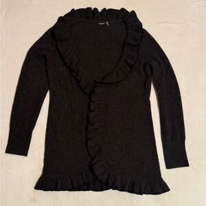 Magaschoni Charcoal Cashmere Ruffle Cardigan